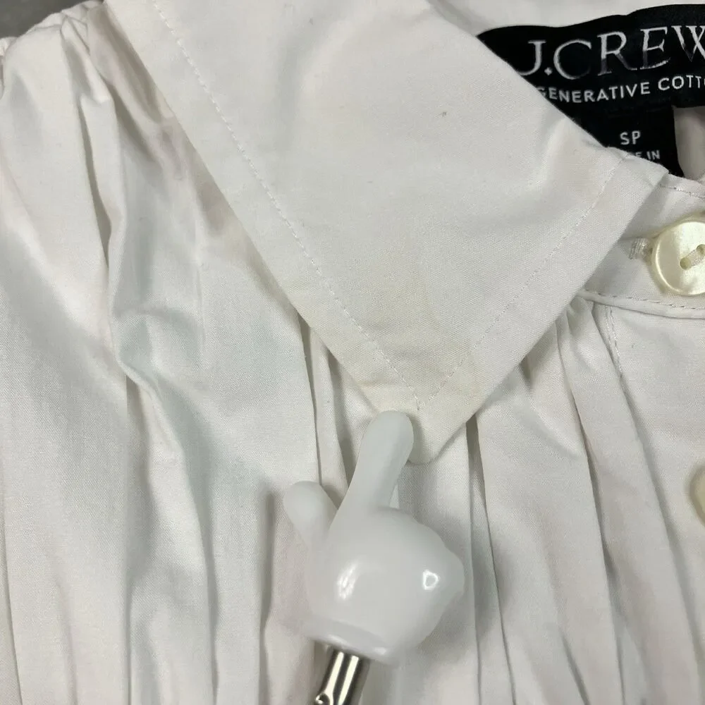 J Crew Petite Elsie Shirt Dress Womens SP White Cotton Poplin Smocked Button Up
